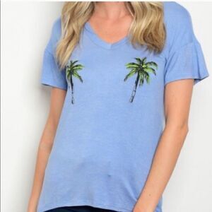 Palm Tree Graphic T-Shirt Large Blue L A33